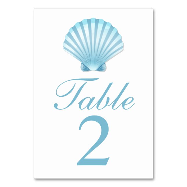 Tarjeta De Mesa Elegante Shell Blue Nautical Beach Wedding (Anverso)