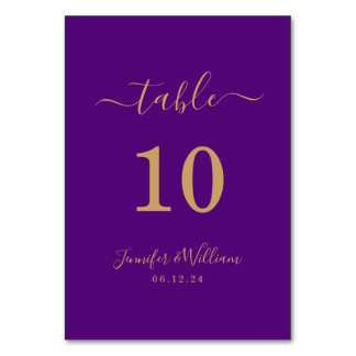 Tarjeta De Mesa Elegante simple Glam Script Boda Gold Purple