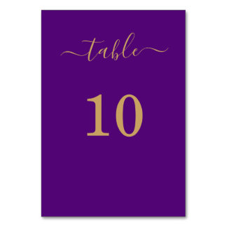 Tarjeta De Mesa Elegante Simple Glam Script Gold Fiesta Púrpura