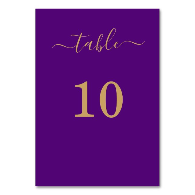 Tarjeta De Mesa Elegante Simple Glam Script Gold Fiesta Púrpura (Anverso)
