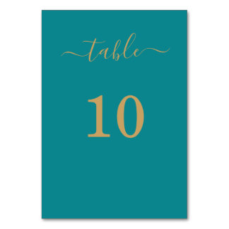Tarjeta De Mesa Elegante simple Glam Script Gold Fiesta Verde azul