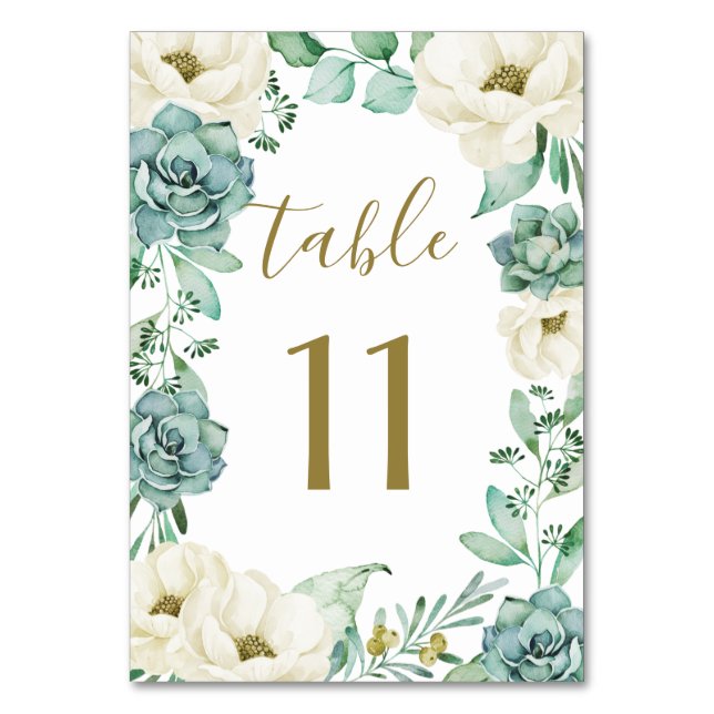 Tarjeta De Mesa Elegante Suculento acuarela Marfil Floral Boda (Anverso)