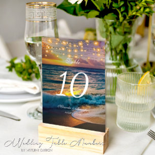 Tarjeta De Mesa Elegante Sunset Beach Lights Summer Boda