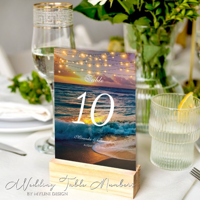 Tarjeta De Mesa Elegante Sunset Beach Lights Summer Boda (Subido por el creador)