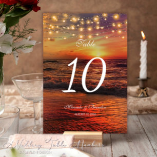 Tarjeta De Mesa Elegante Sunset Beach Lights Summer Boda