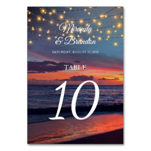 Tarjeta De Mesa Elegante Sunset Beach String Boda de verano ligero