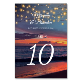 Tarjeta De Mesa Elegante Sunset Beach String Boda de verano ligero