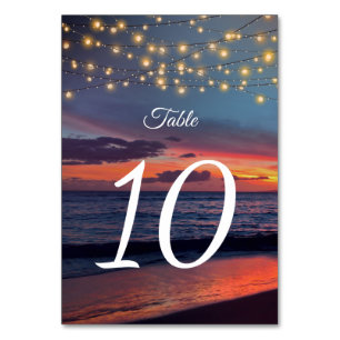 Tarjeta De Mesa Elegante Sunset Beach String Boda de verano ligero