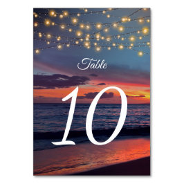 Tarjeta De Mesa Elegante Sunset Beach String Boda de verano ligero
