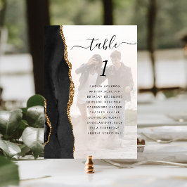 Tarjeta De Mesa Elegante superposición de fotos de ágata dorada ne