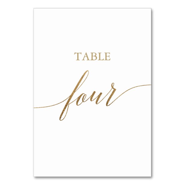Tarjeta De Mesa Elegante Tabla de caligrafía de oro Número de cuat (Anverso)