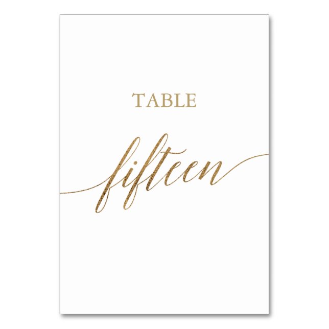 Tarjeta De Mesa Elegante Tabla de caligrafía de oro Número Quince (Anverso)