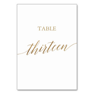 Tarjeta De Mesa Elegante Tabla de Caligrafía de Oro Número Trece