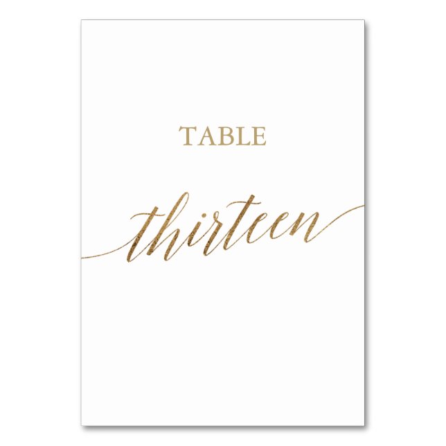 Tarjeta De Mesa Elegante Tabla de Caligrafía de Oro Número Trece (Anverso)