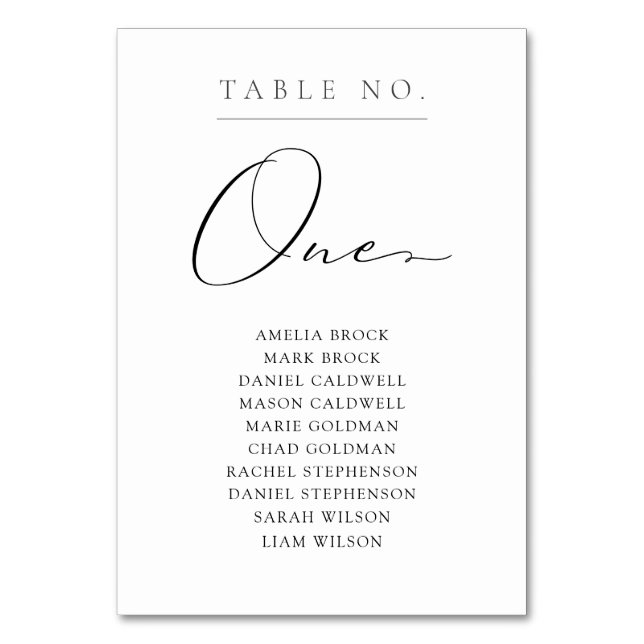 Tarjeta De Mesa Elegante Tabla Número de Asientos Uno (Anverso)