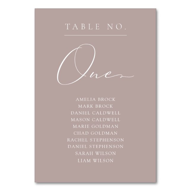 Tarjeta De Mesa Elegante Tabla Número de Asientos Uno (Anverso)