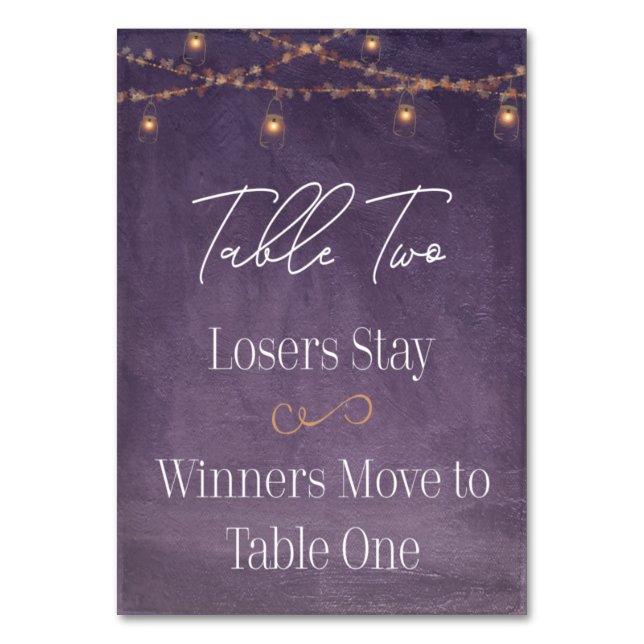 Tarjeta De Mesa Elegante Té Rústico Ilumina Mesa Purple Bunco Dos (Anverso)