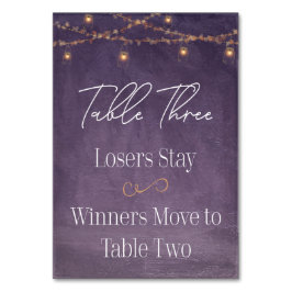 Tarjeta De Mesa Elegante Té Rústico Ilumina Mesa Purple Bunco Tres