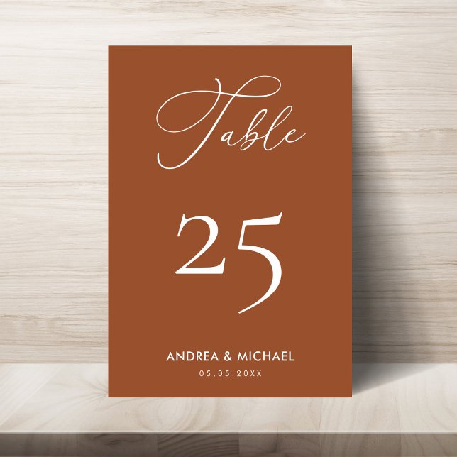 Tarjeta De Mesa Elegante Terracota Calligraphy Boho Spring Wedding (Subido por el creador)