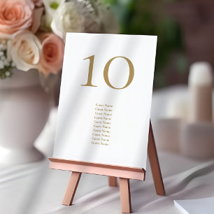 Tarjeta De Mesa Elegante Texto Dorado Nombres de invitados Número