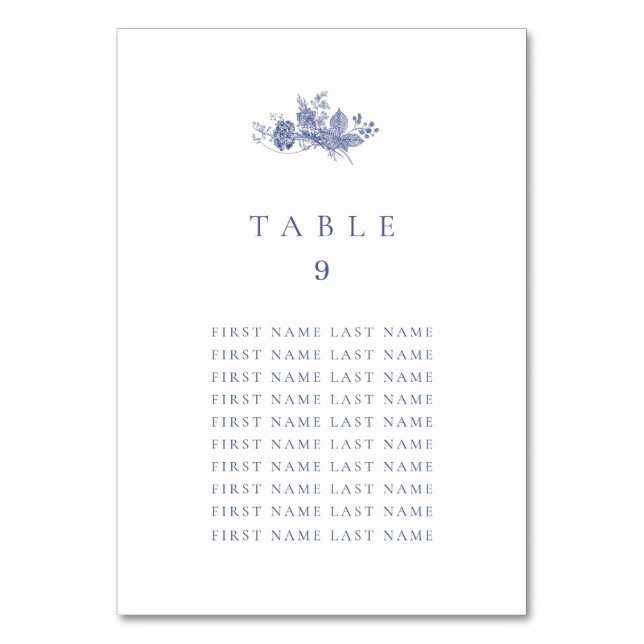 Tarjeta De Mesa Elegante Toile Francés Blue Table Número con Nombr (Anverso)