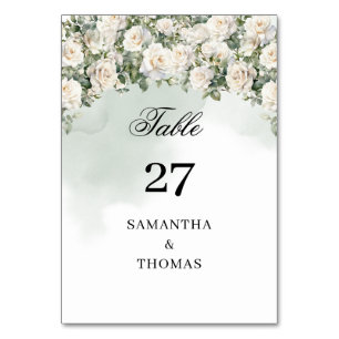 Tarjeta De Mesa Elegante vegetación de jardín floral de rosas blan