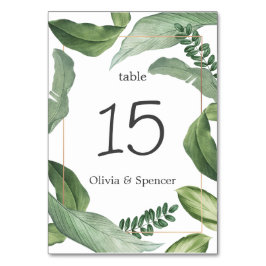 Tarjeta De Mesa Elegante vegetación tropical verde. Boda natural