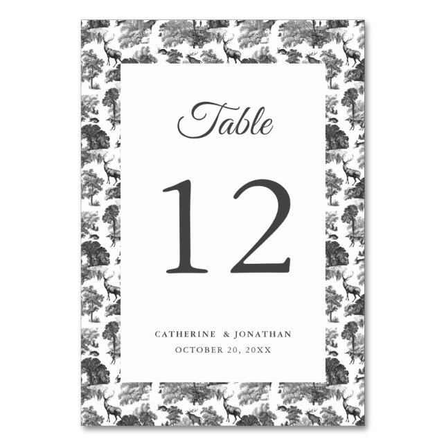 Tarjeta De Mesa Elegante venado de tela blanca negra (Anverso)