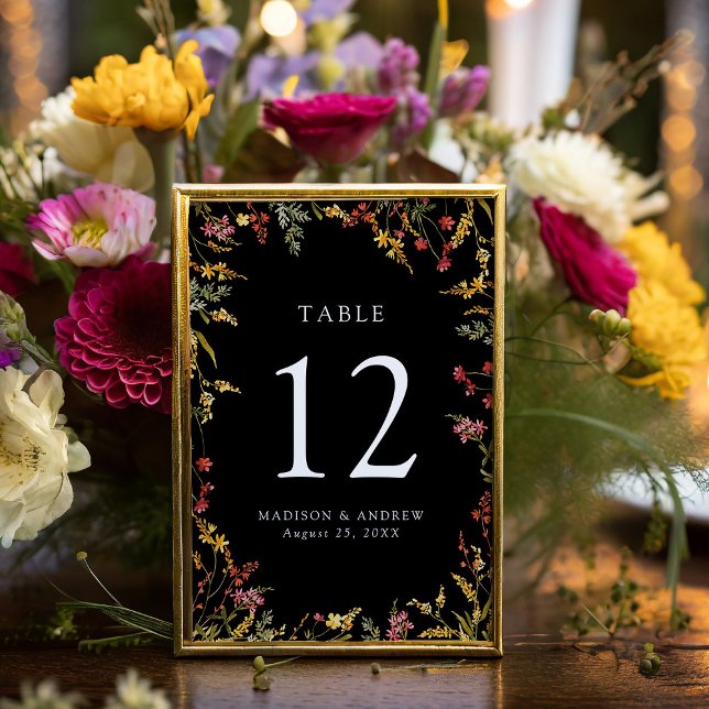 Tarjeta De Mesa Elegante verano Boda negro de flores silvestres (Subido por el creador)