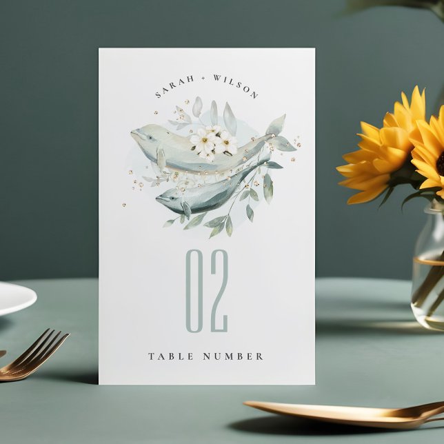 Tarjeta De Mesa Elegante Verde azulado Boda de pescado floral suba (Subido por el creador)