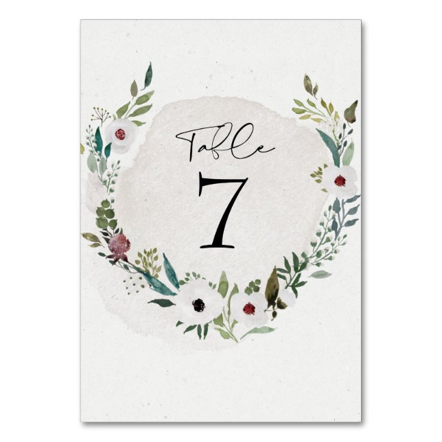 Tarjeta De Mesa Elegante Verde de Eucalipto Borgoña para Boda (Anverso)