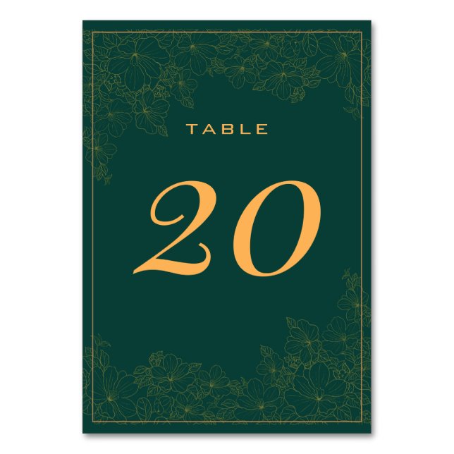 Tarjeta De Mesa Elegante Verde Esmeralda Sutil Patrón Número de Me (Anverso)