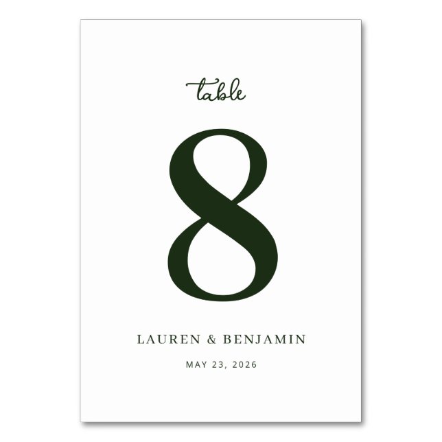 Tarjeta De Mesa Elegante Verde Número Ocho (Anverso)