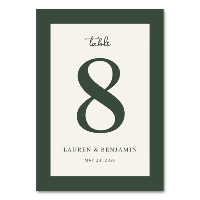 Tarjeta De Mesa Elegante Verde Número Ocho (Anverso)