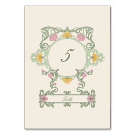 Tarjeta De Mesa Elegante Verde Salvia y Arte Nouveau Dorado