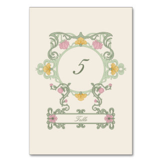 Tarjeta De Mesa Elegante Verde Salvia y Arte Nouveau Dorado