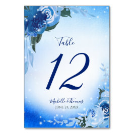 Tarjeta De Mesa Elegante Verdor Floral de acuarela azul real
