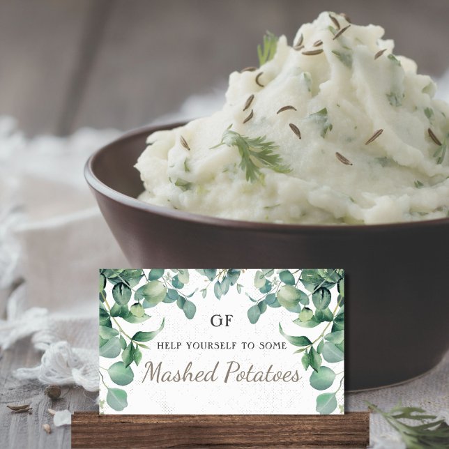 Tarjeta De Mesa Elegante Verdor Único De Platos De Comida (Customizable Elegant Greenery Themed Catering Dish Placecards)