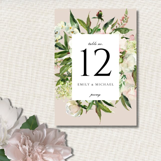 Tarjeta De Mesa Elegante White Rubor Peony Garden Wedding (Subido por el creador)