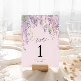 Tarjeta De Mesa Elegante Wisteria Púrpura Flores Tabla Números 1