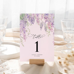 Tarjeta De Mesa Elegante Wisteria Púrpura Flores Tabla Números 1