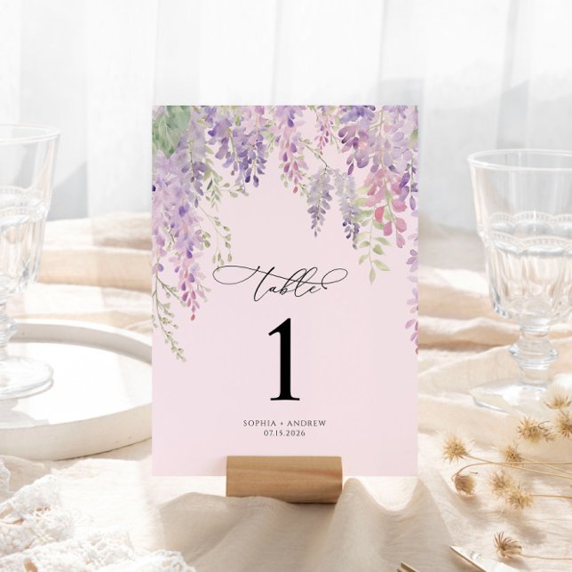 Tarjeta De Mesa Elegante Wisteria Púrpura Flores Tabla Números 1 (Subido por el creador)
