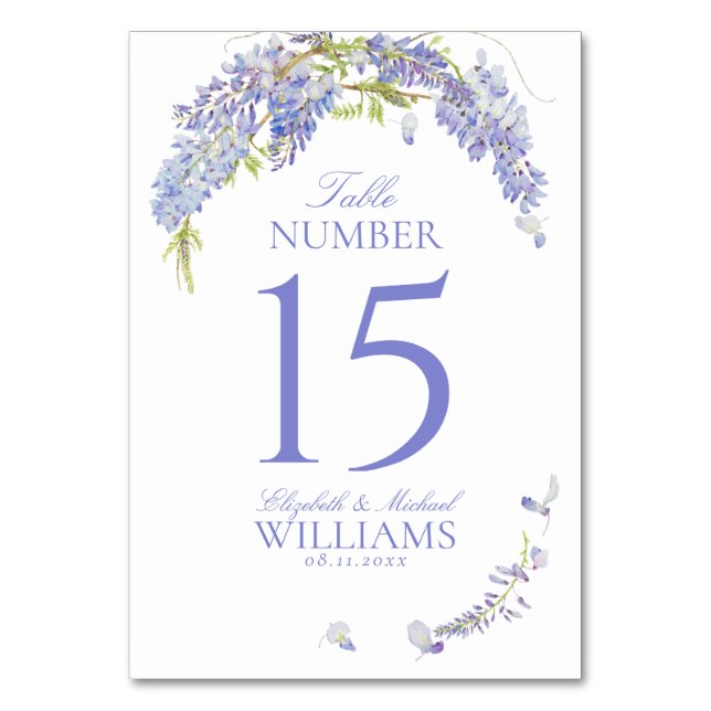 Tarjeta De Mesa Elegante Wisteria Recepción Botánica de Guión Púrp (Anverso)