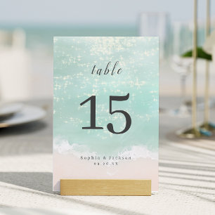 Tarjeta De Mesa Elegante y abstracto matrimonio en la playa del oc