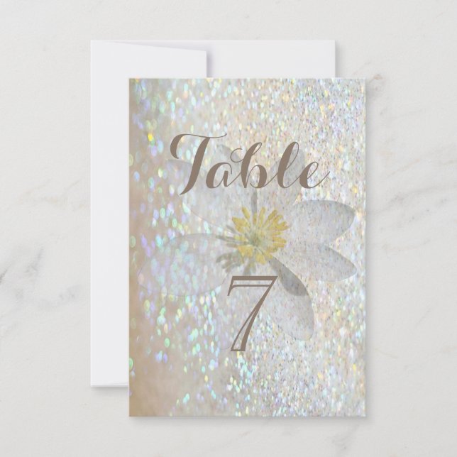 Tarjeta de mesa elegante y con brillo, con margari (Anverso)