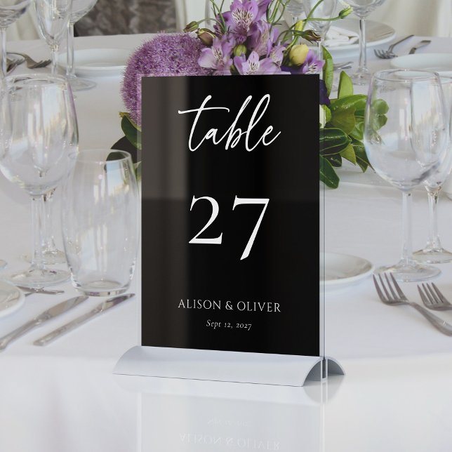 Tarjeta De Mesa Elegante y elegante: Personalizado Boda moderno ne (Personalized Sleek and Stylish: Black Modern Wedding Table Number)