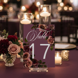 Tarjeta De Mesa Elegante y Sofisticada Boda Floral con Rust y Burg