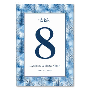 Tarjeta De Mesa Elegantes árboles de pino de invierno azul