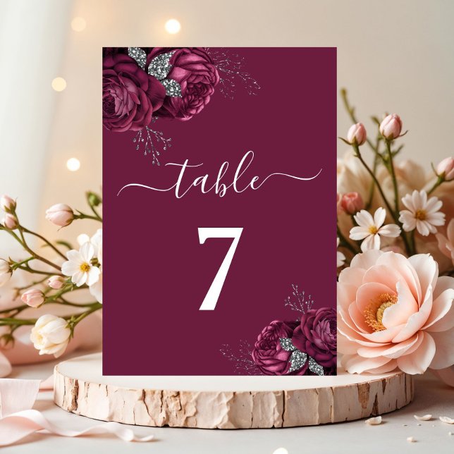 Tarjeta De Mesa Elegantes Borgoñas Florales (Elegant Floral Burgundy Peonies Table Number)