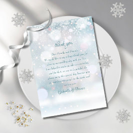 Tarjeta De Mesa Elegantes Copos de Nieve de Invierno Boda Agradeci